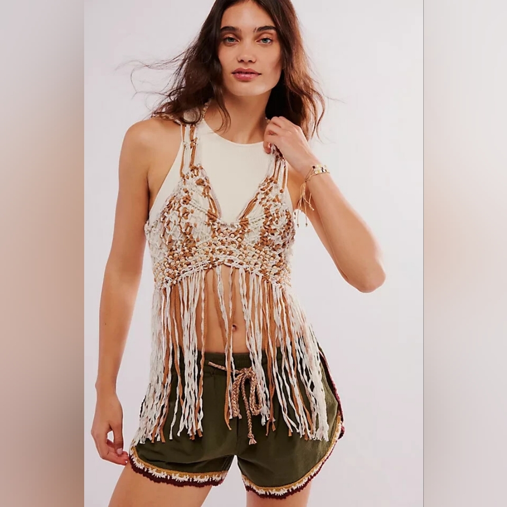 NWT Free People Bali Coral Macrame Top Gold Lurex Combo Size XL - Picture 5 of 10